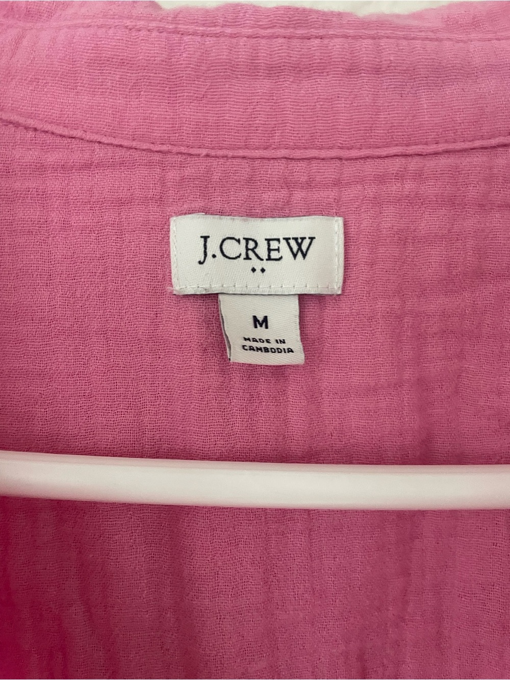 J Crew pink cotton gauze popover short-sleeve shirt dress, v-neck, pockets; M - Picture 3 of 6